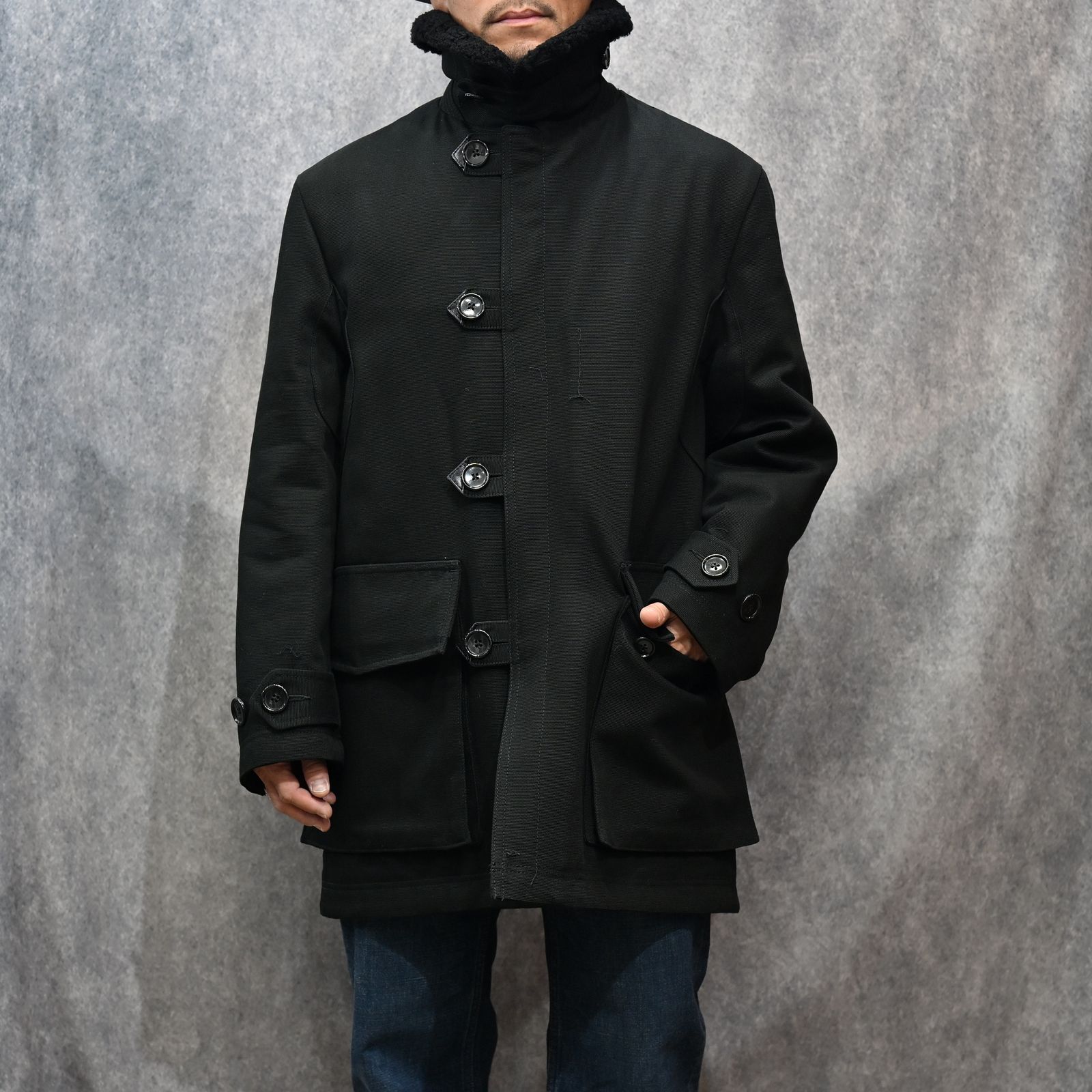 Mouton Collar Duck Military Haif CT （BLK）｜ムートンカラー ミリタリーハーフコート｜2511-9004