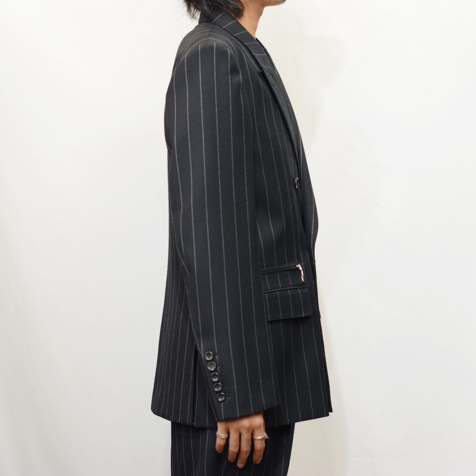 JOHNLAWRENCESULLIVAN - Wool stripe double breasted jacket （BLACK 