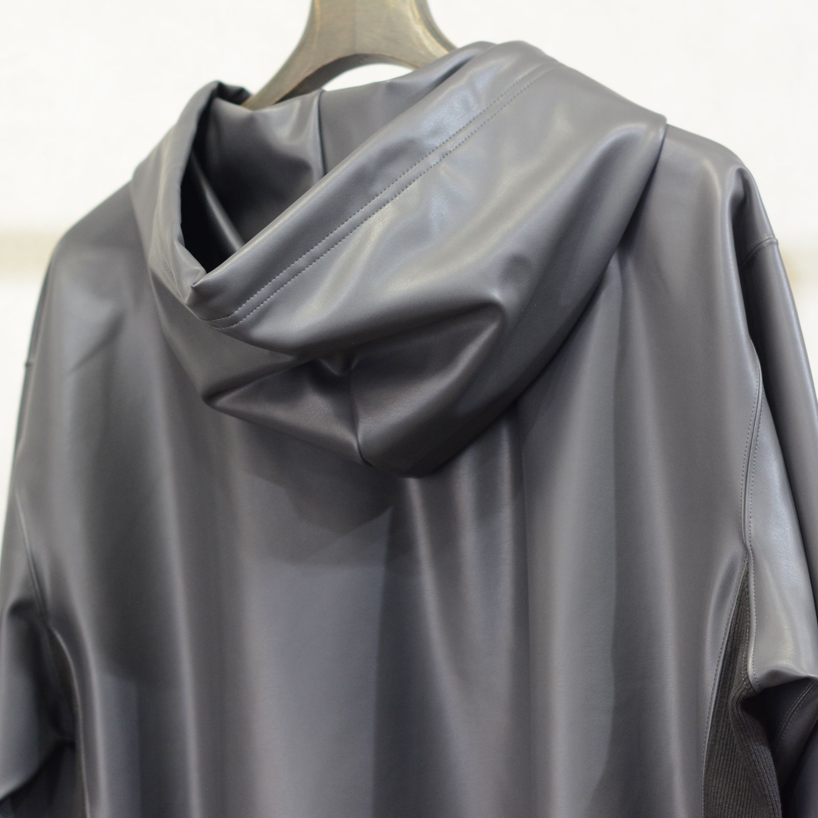 JOHNLAWRENCESULLIVAN - Stretch vegan leather lace-up hoodie JOHNLAWRENCESULLIVAN - Stretch vegan leather lace-up hoodie