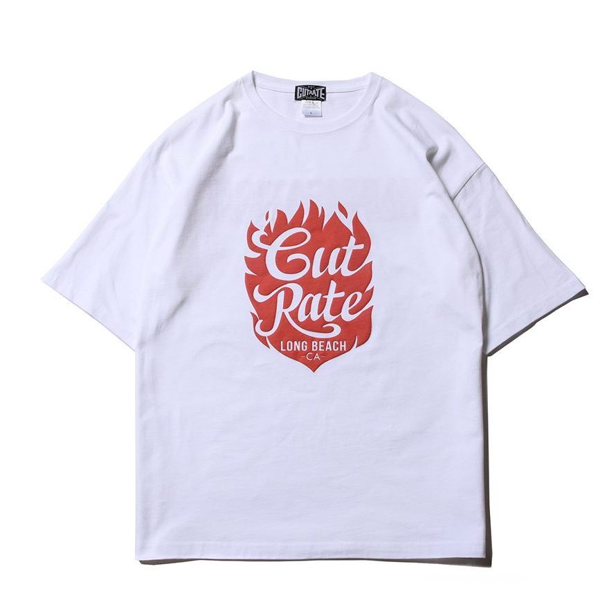 CUTRATE FLAME FLOCKY LOGO DROPSHOULDER S/S -T-SHIRT (WHITE)