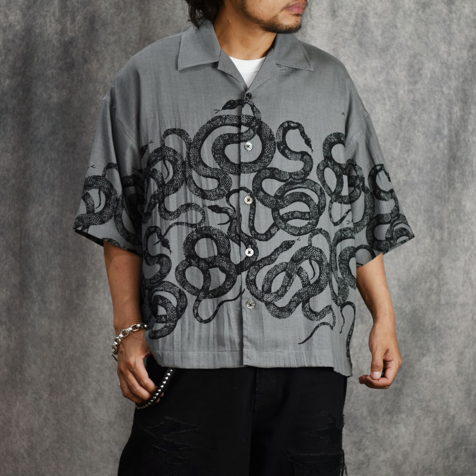 5 SLEEVES DROP SHOULDER SH (GRAY) / 5分袖 ドロップショルダー オープンカラーシャツ