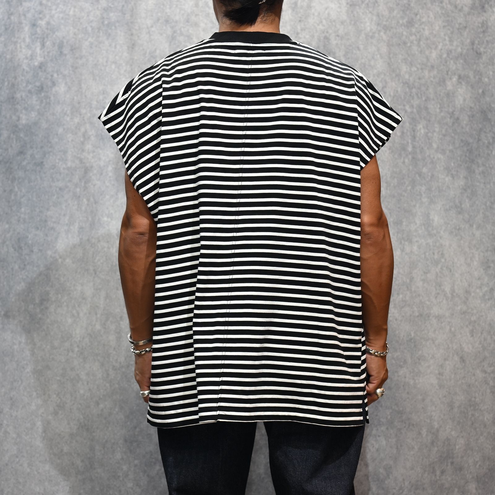 Big Nosleeve Border T-SH （WHITE） / ビック ノースリーブ ボーダーTシャツ （ホワイト） 2505-4007