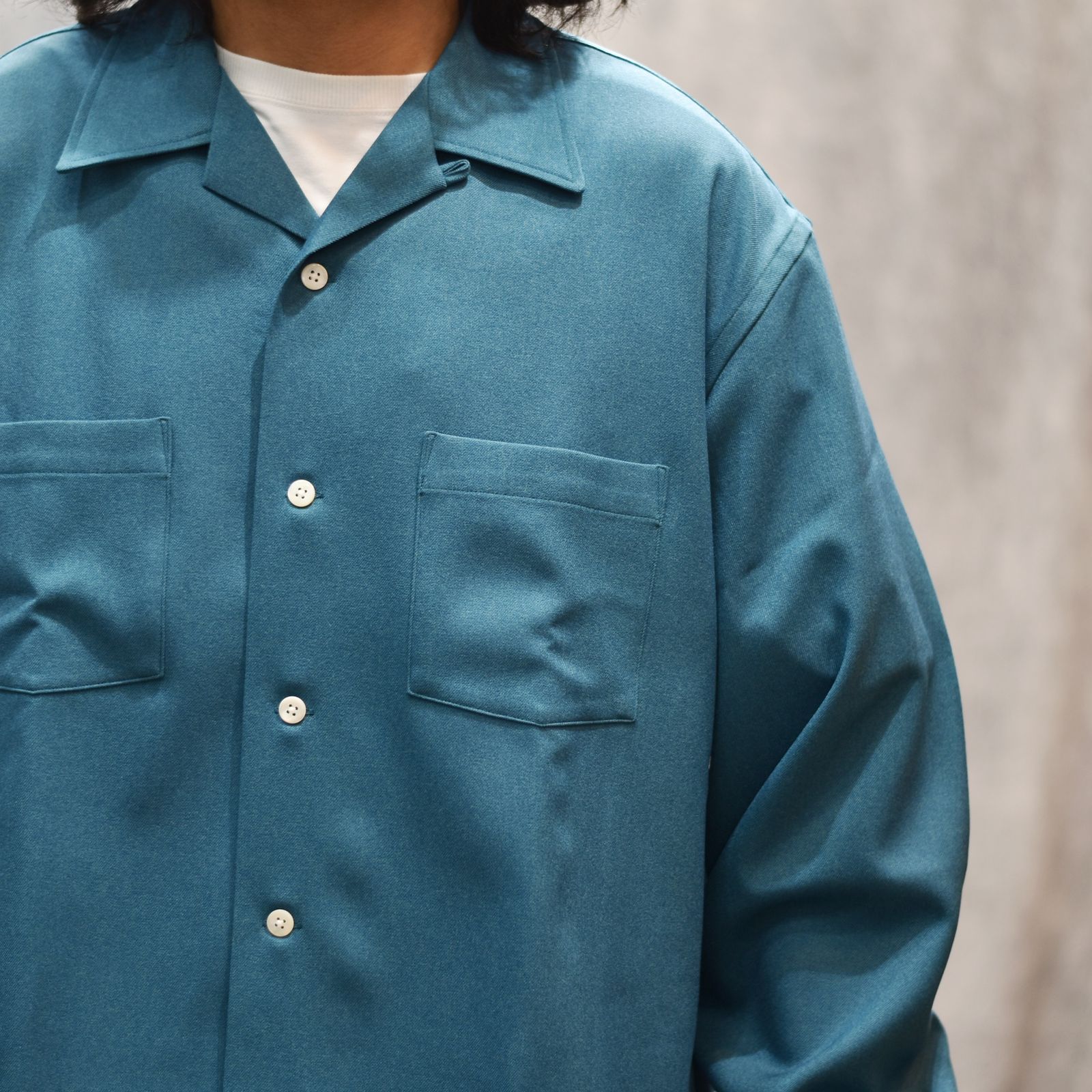 "BLATANT LOCALISM" OPEN COLLAR ROUND L/S SH (TURQUOISE BLUE)｜オープンカラー ラウンド 長袖シャツ｜CL-25AW038