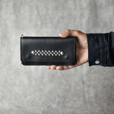 STUDS LEATHER LONG WALLET (BLACK)｜スタッズ レザー ロングウォレット 長財布｜CL-25AW009LE
