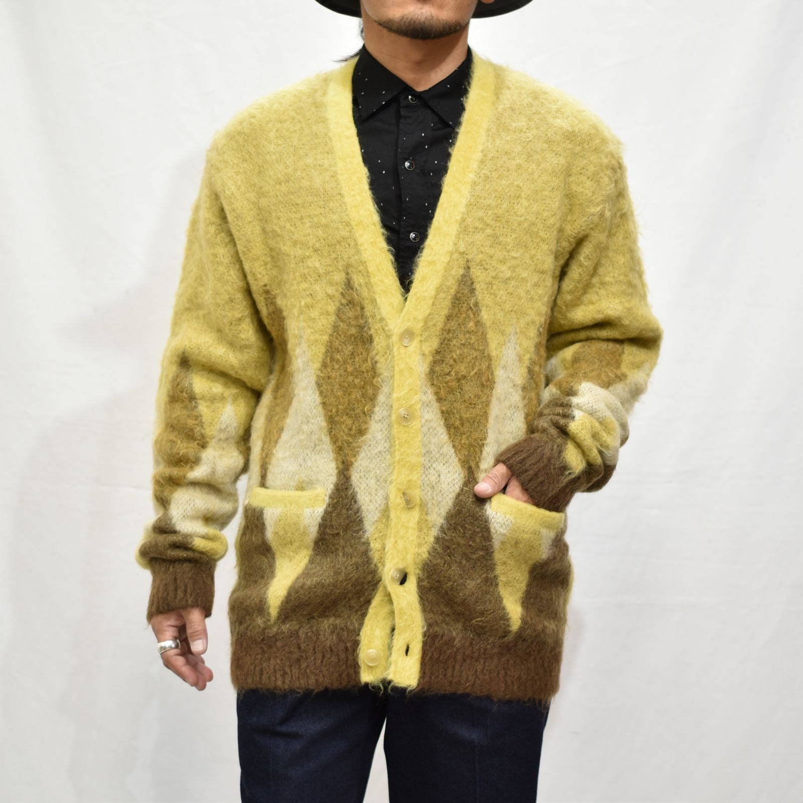 MINEDENIM - Kid Mohair Argyle Knit Long Cardigan | chord online store