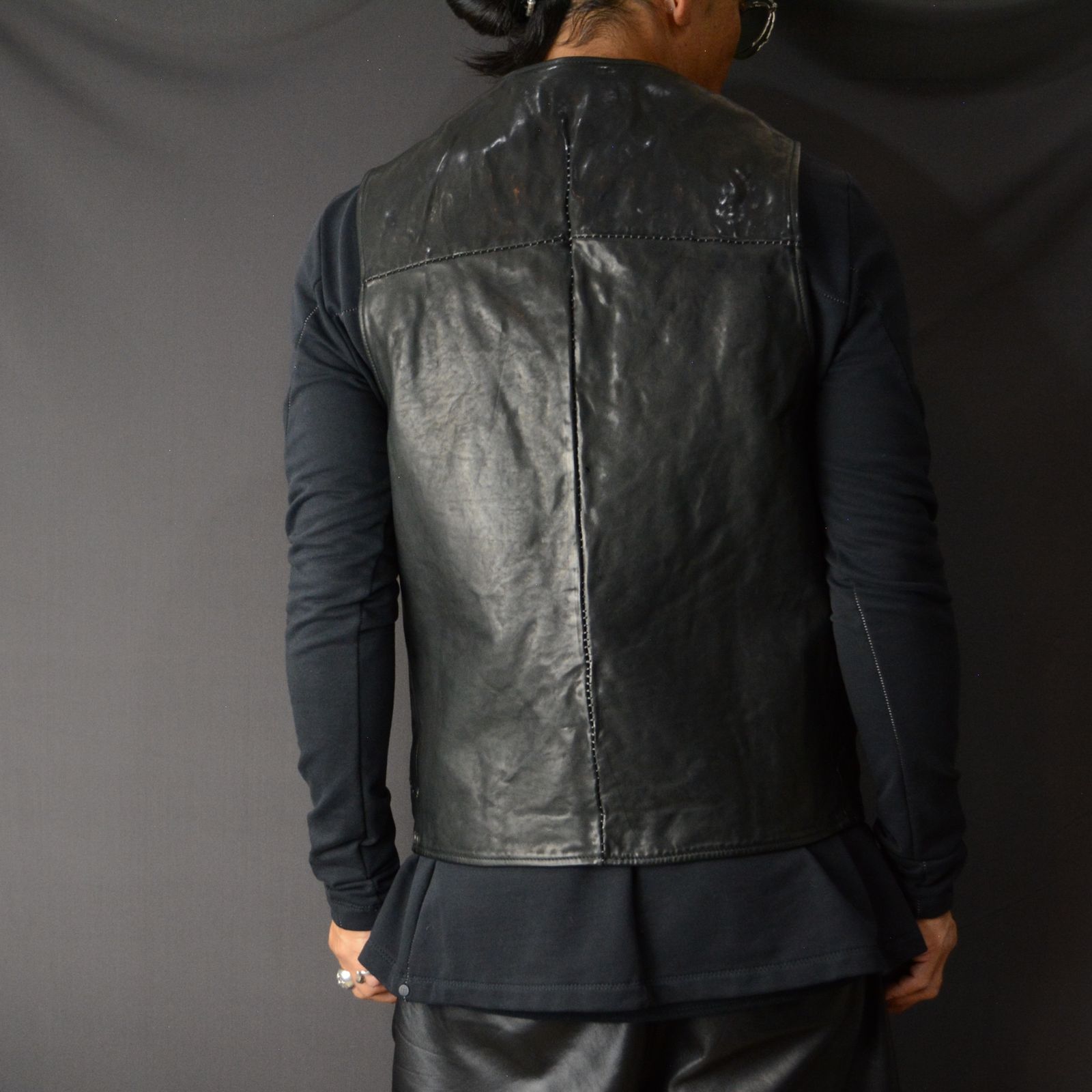 HORSE LEATHER VEST 5B LINED （BLACK）