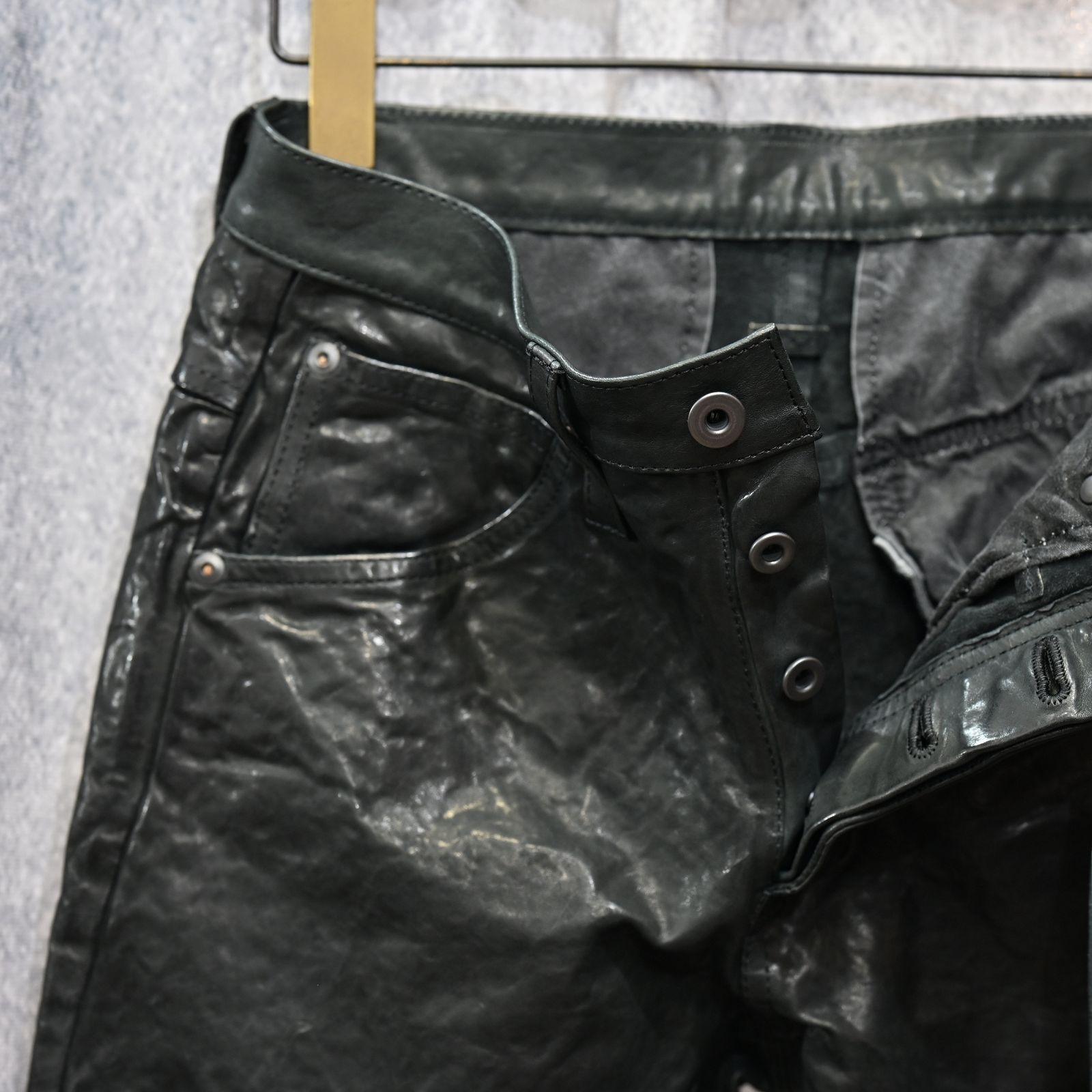 イタリーショルダー製品染め パンツ （BLACK）｜レザーパンツ 1254-08