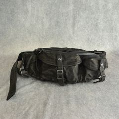 ジャパン ダブルショルダー フルタンニン製品染め 3ピンベルト ウエストバッグ （BLACK） 92-12