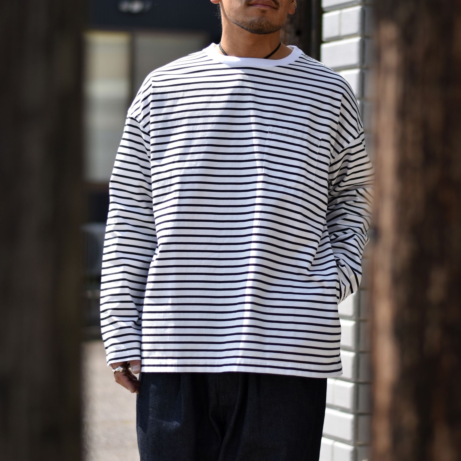 未使用品】MINEDENIM Border L/S Denim T-SH-