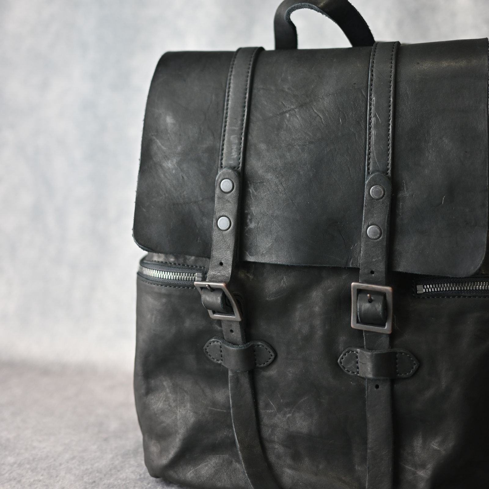 ジャパン ダブルショルダー フルタンニン製品染め ミリタリーバッグ （BLACK） 92-33
