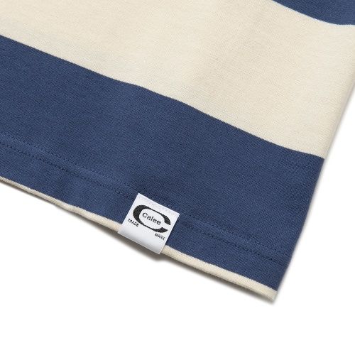 DROP SHOULDER WIDE PITCH L/S T‐SHIRT (WHITE/BLUE)