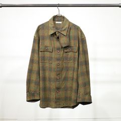 MOTTLE YARN HERRINGBONE OMBRE CPO (GREEN)｜オンブレチェック シーピーオーシャツ｜375202