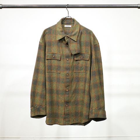 MOTTLE YARN HERRINGBONE OMBRE CPO (GREEN)｜オンブレチェック シーピーオーシャツ｜375202