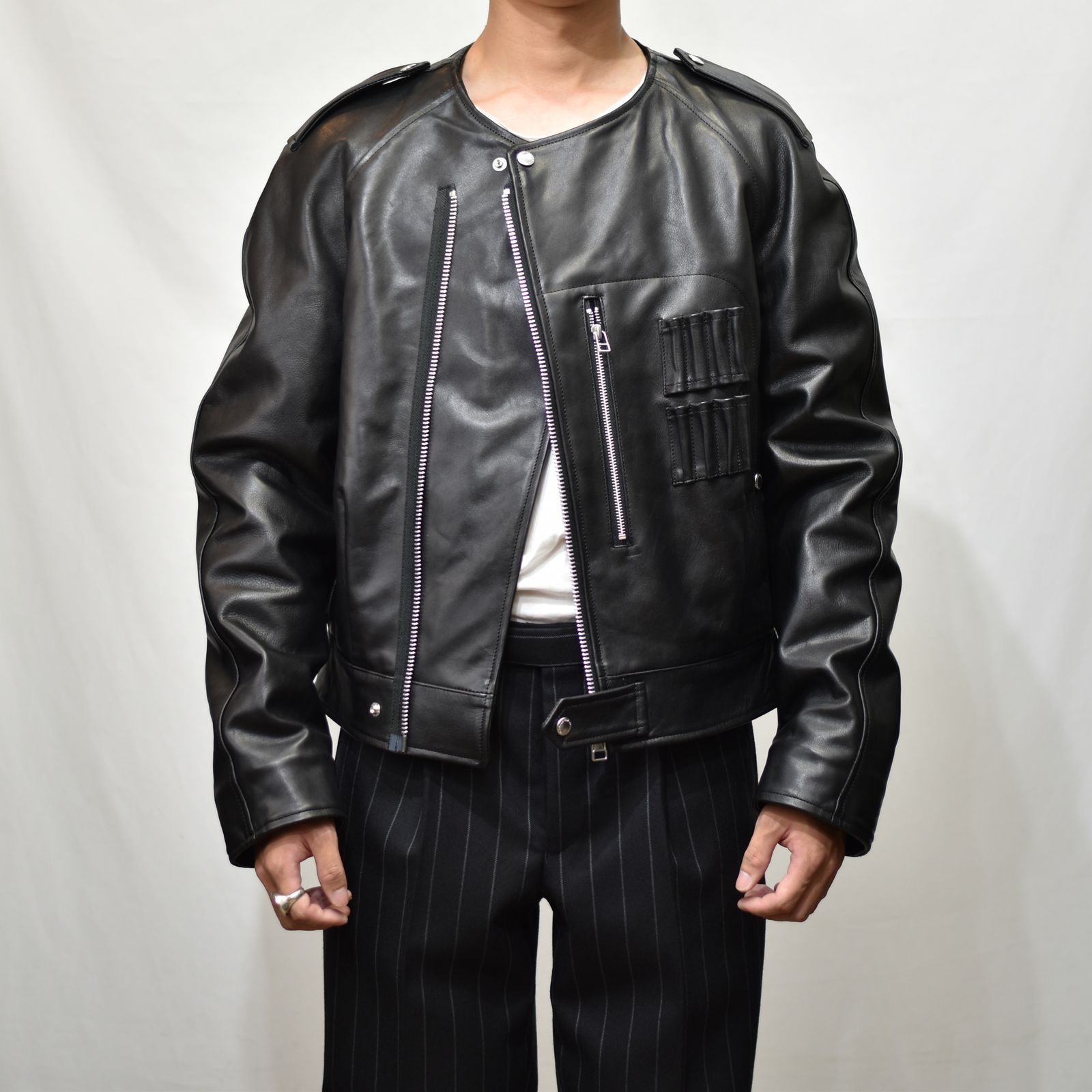Leather Flight Jacket （BLACK） ノーカラー フライトジャケット
