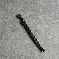STUDS & KNITTING LEATHER SHORT KEY RING ＜TYPE A＞ (BLACK/BLACK) / スタッズレザー 編み込みレザー ショートタイプ キーリング キーホルダー