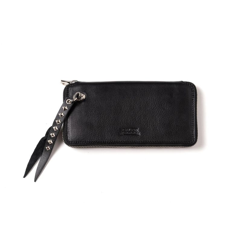 CALEE - PLANE LEATHER ROUND TYPE ZIP LONG WALLET <STUDS CALEE - PLANE LEATHER ROUND TYPE ZIP LONG WALLET <STUDS