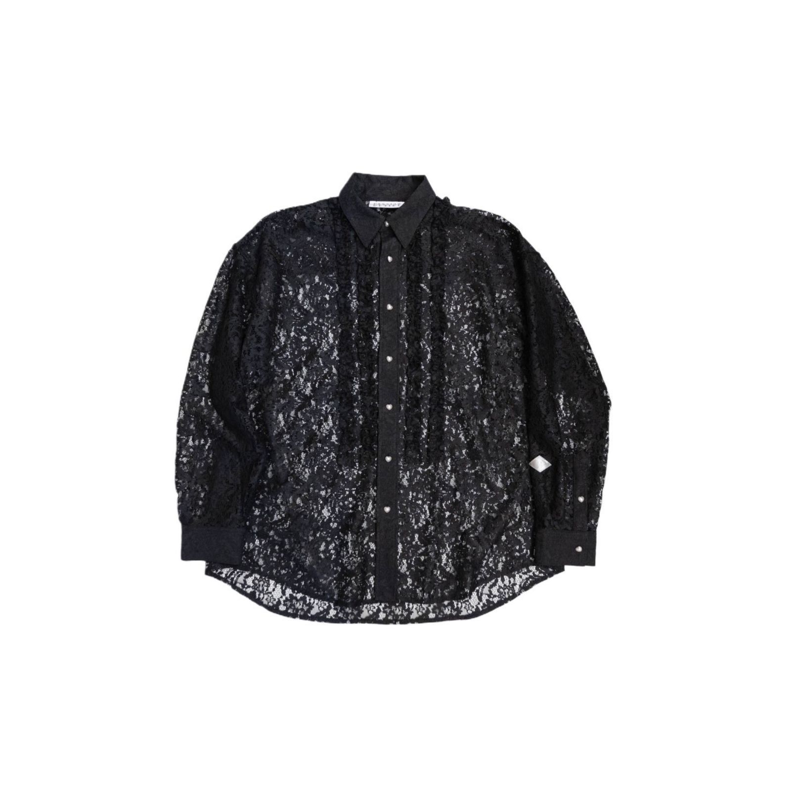FLOWER LACE FRILL SHIRT (BK) / フラワーレース フリルシャツ