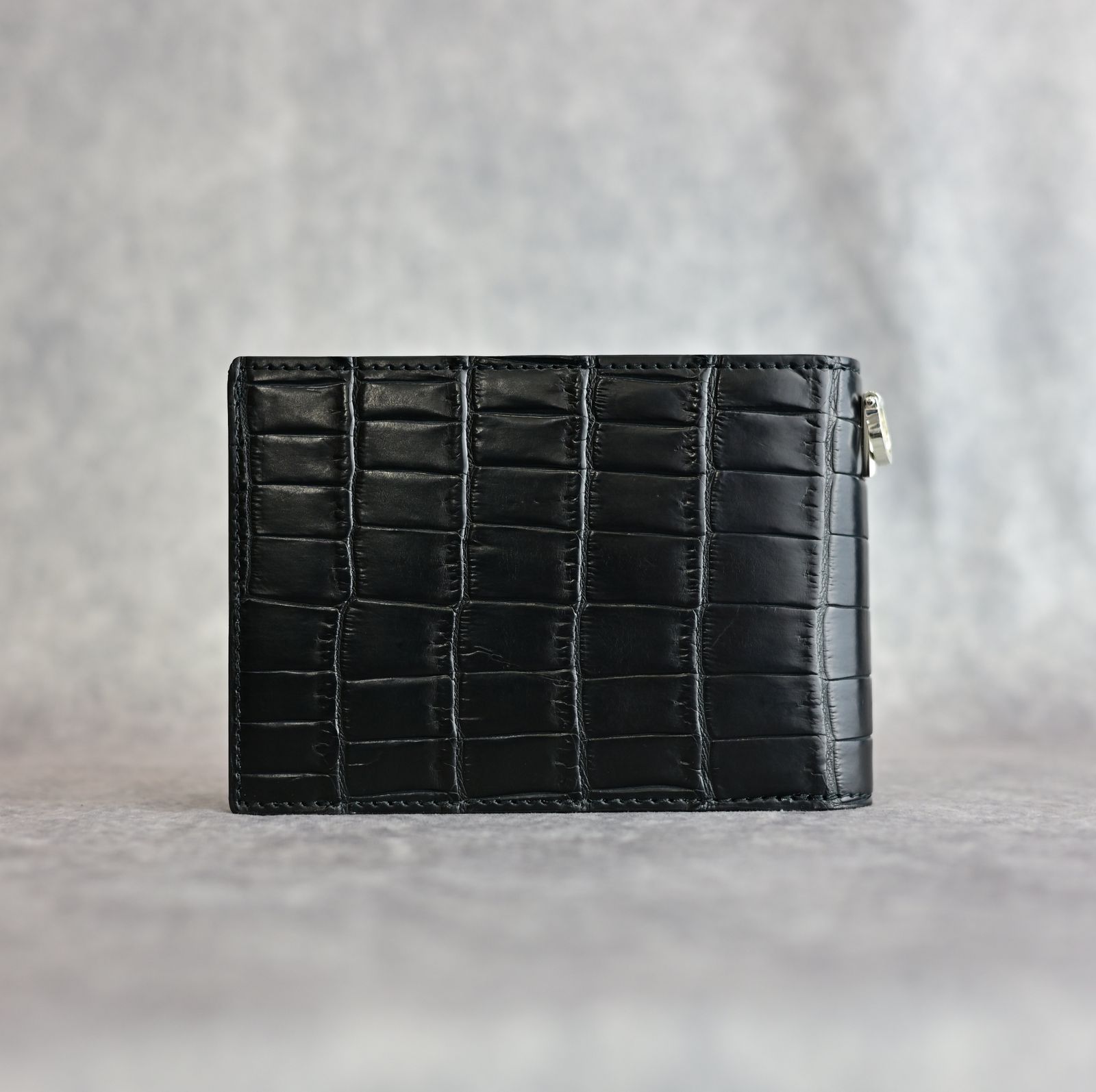 オイルクロコ+イタリアンバケッタ 二つ折り財布 （BLACK / ブラック） 383-01