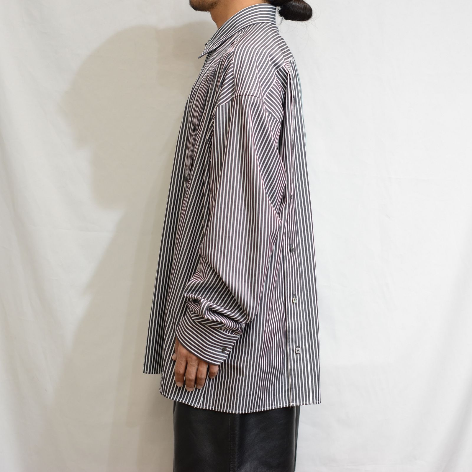 JOHNLAWRENCESULLIVAN - Stripe broadcloth oversized plackets shirt