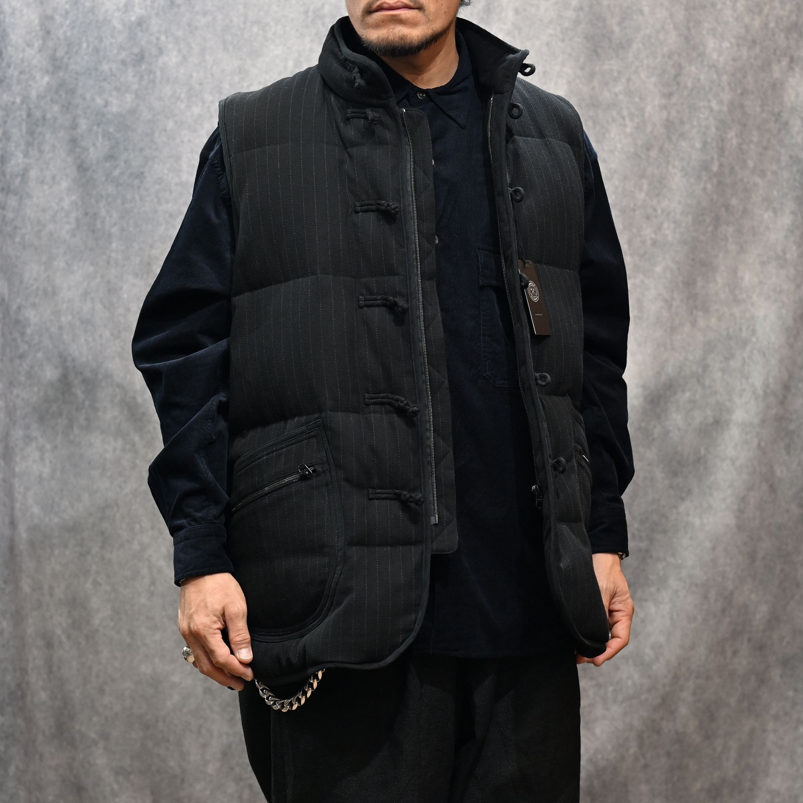 STRIPE CHINESE DOWN VEST （BLACK）｜チャイナ ダウンベスト （ブラック） PC-031-3607-10