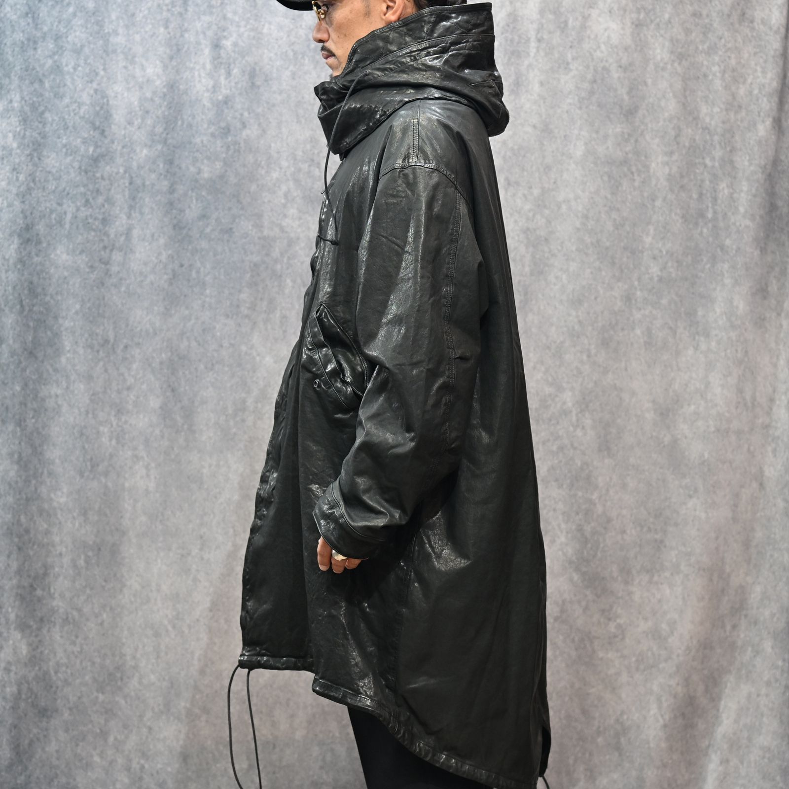 JAPANステア ミモザ鞣し製品染め モッズコート （BLACK）｜2176-01