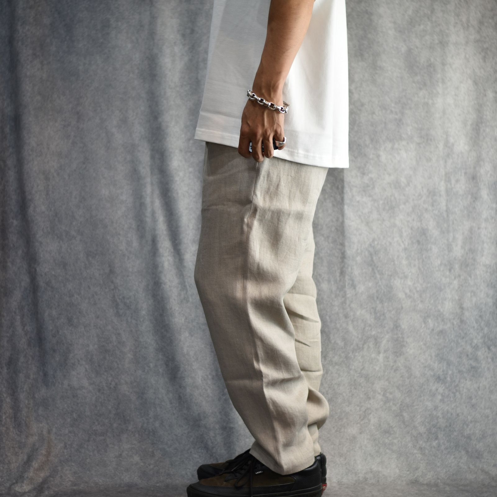 JAPAN LINEN HERRINGBONE EASY SLACKS (IVORY) / リネンヘリンボーンイージースラックス