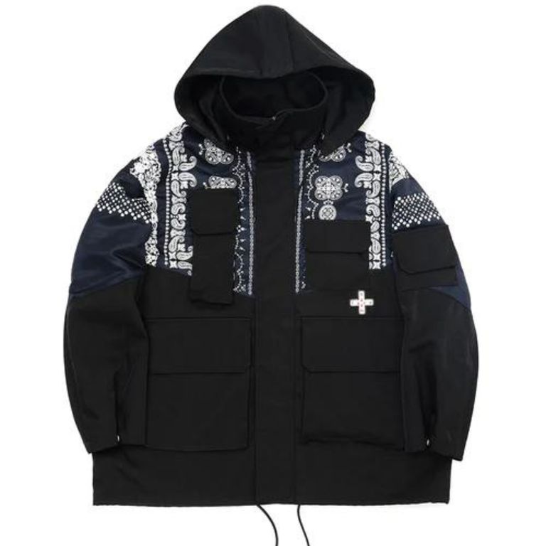 FACETASM - ORIGINAL BANDANA PRINT HIGH NECK JACKET (BLACK FACETASM - ORIGINAL BANDANA PRINT HIGH NECK JACKET (BLACK
