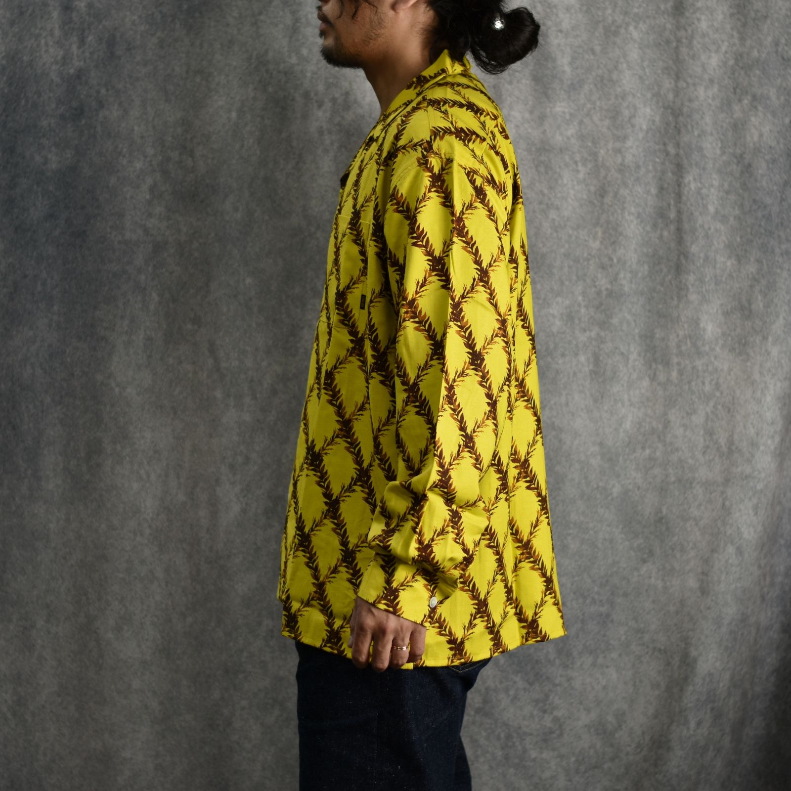 PLAID OPEN COLLAR L/S SH (YELLOW) / オープンカラーシャツ