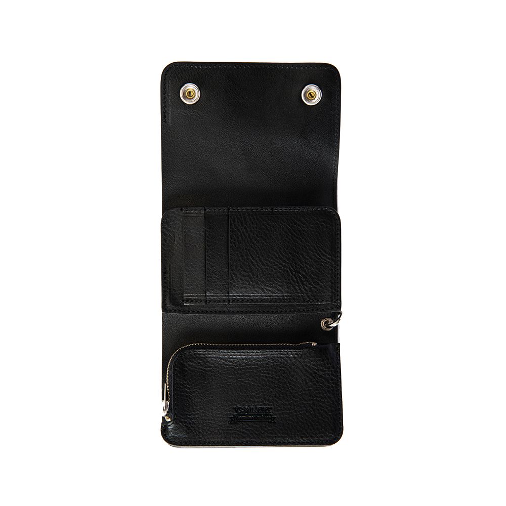 CALEE - Silver star concho flap leather half wallet (Black) / シルバー