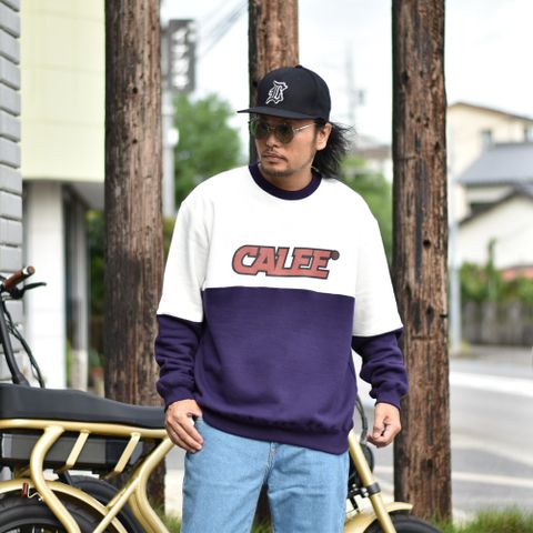 CALEE UNIV. CONTRASTING FABRIC CREW NECK SWEAT (DARK PURPLE) / クルーネック スウェット