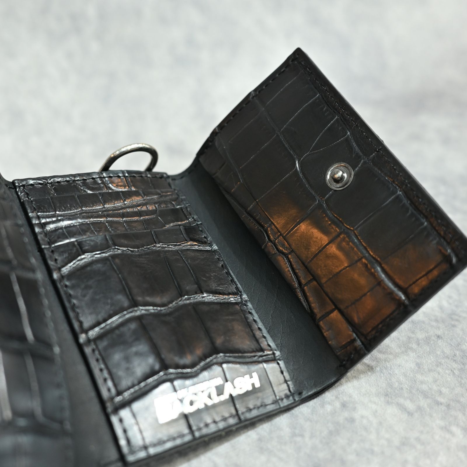 クロコ 札入れ 三つ折り財布 （BLACK）｜383-08