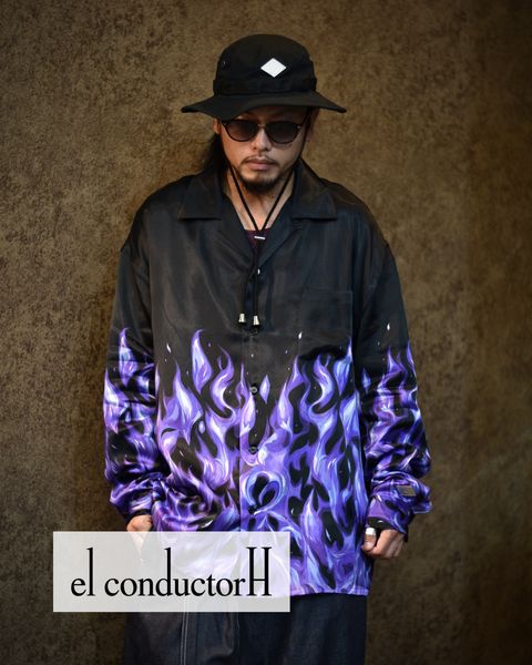 el conductorH - OPEN COLLAR SATIN SHIRT 'FLAME | chord online store