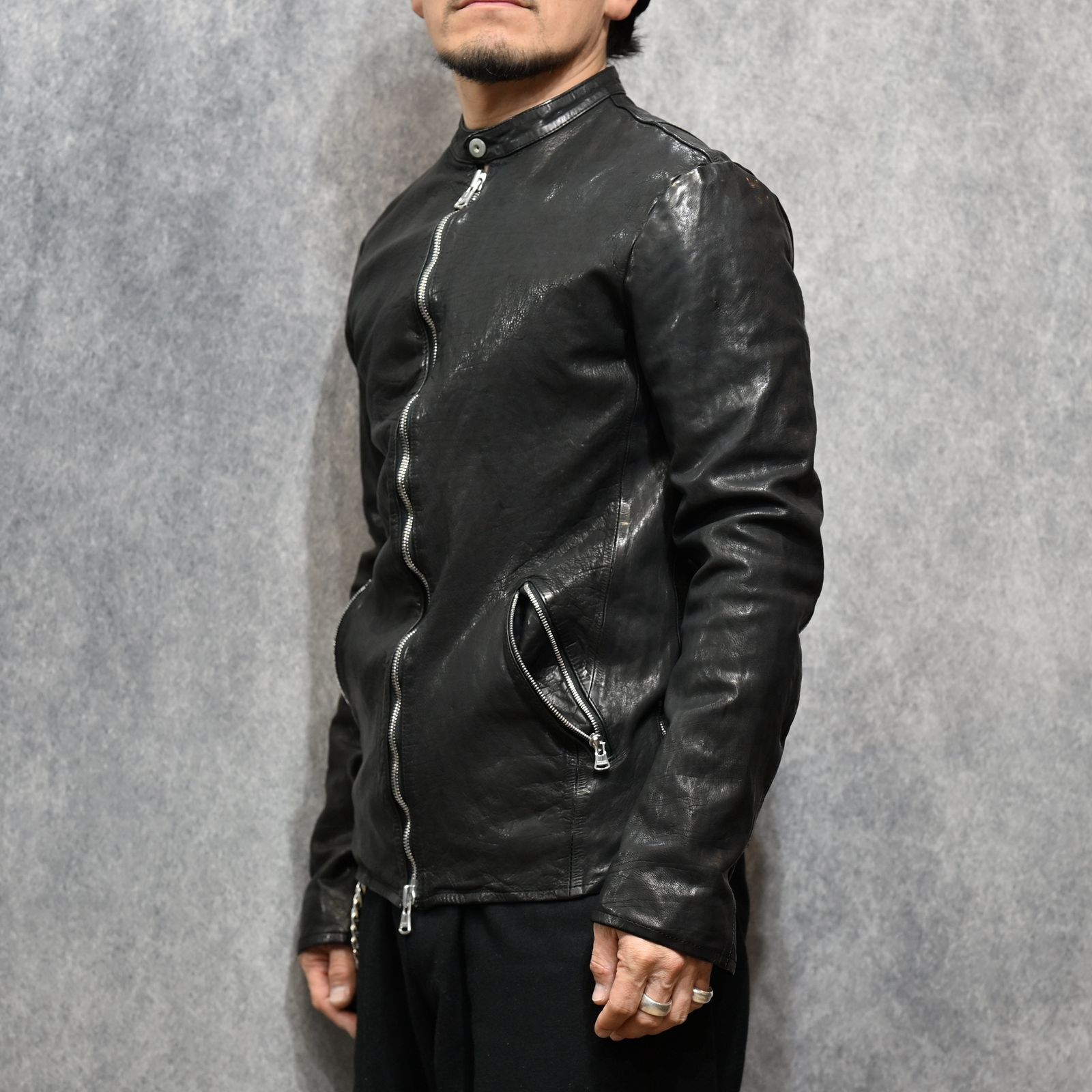 ジャパンカーフ タンニン鞣し 製品洗い加工 シングルライダース （BLACK / ブラック） 1927-05