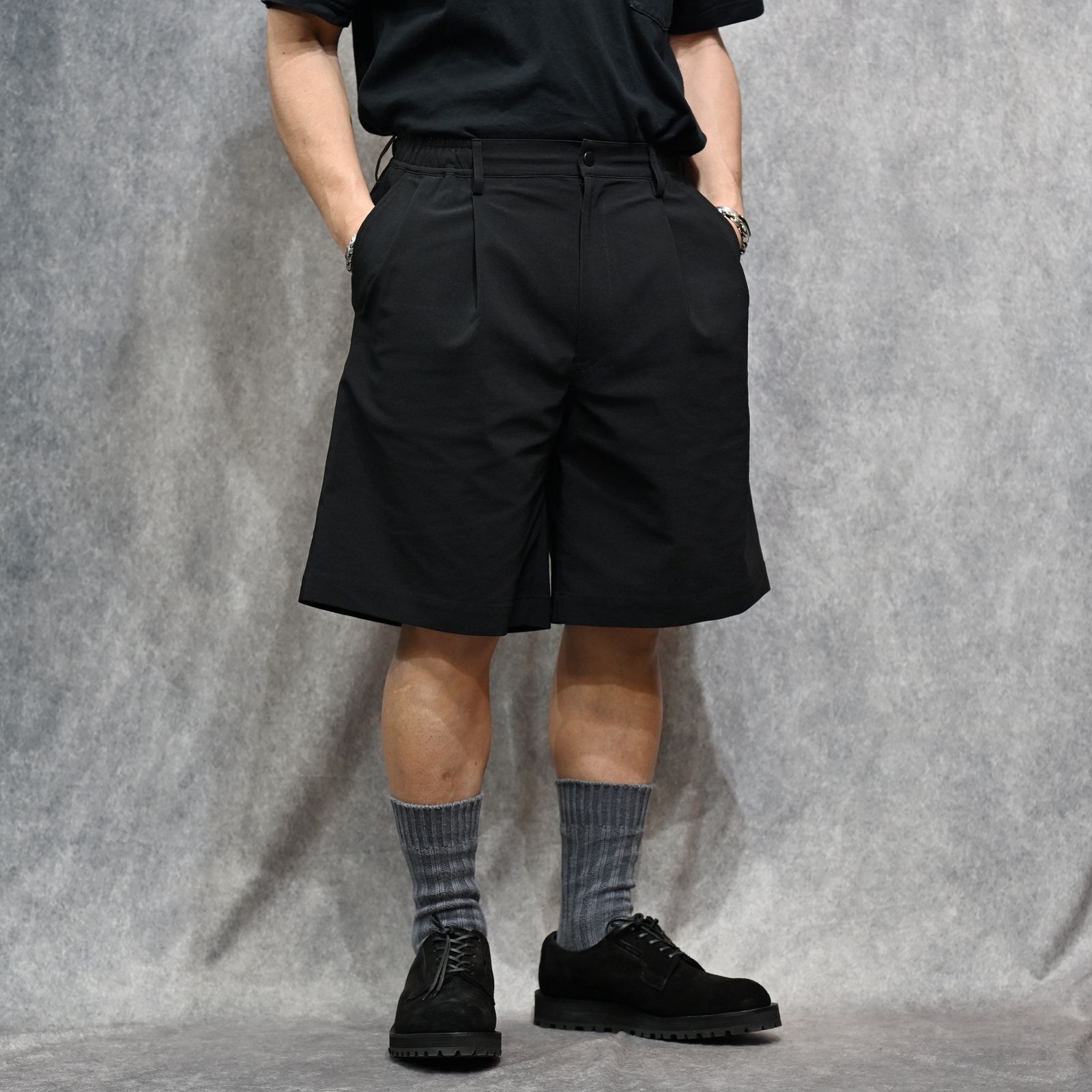 TUCK HALF PANTS （BLACK / ブラック）｜タック ハーフパンツ｜9261-CP54-002