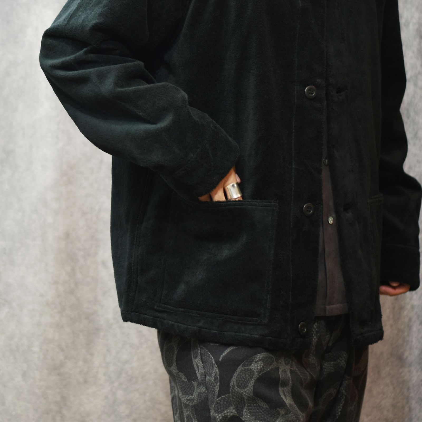 CT FLEECE BOA NO COLLAR JACKET (BLACK)｜コットンフリース ボア ノーカラージャケット｜CL-25AW017