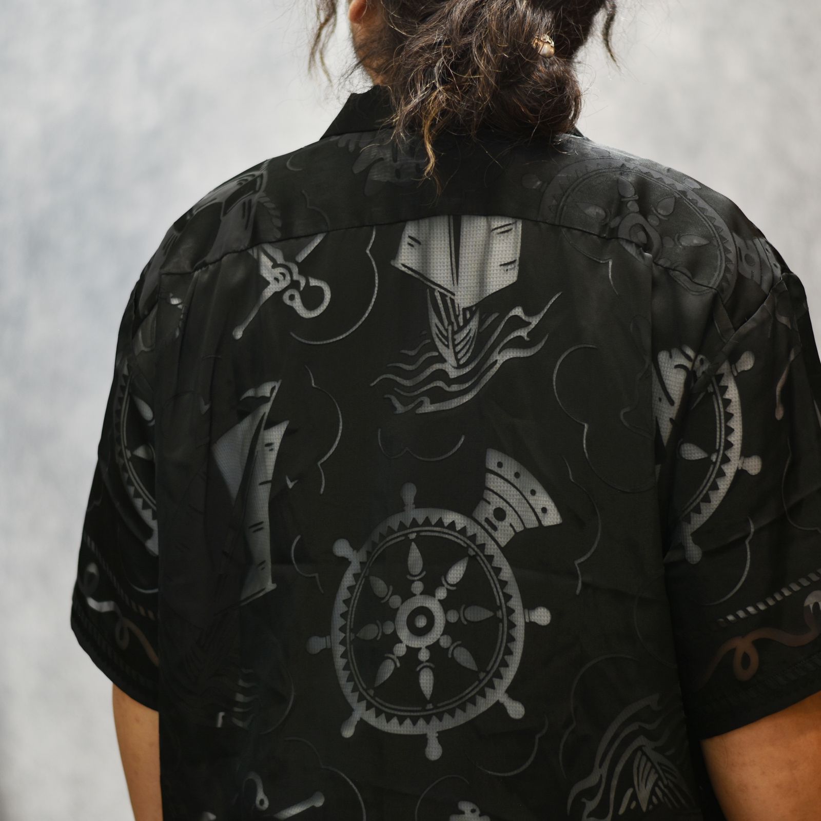 Open Collar S/S Burn Out Shirt "BRASCO" (BLACK)｜オープンカラーシャツ｜Y02002