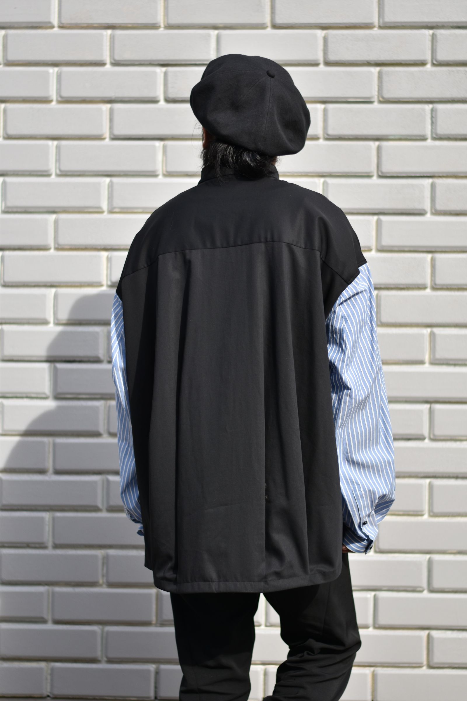 スタンドカラー ルーズシャツ / LB21SS-SH02-ST (BLACK×SAX STRIPE)