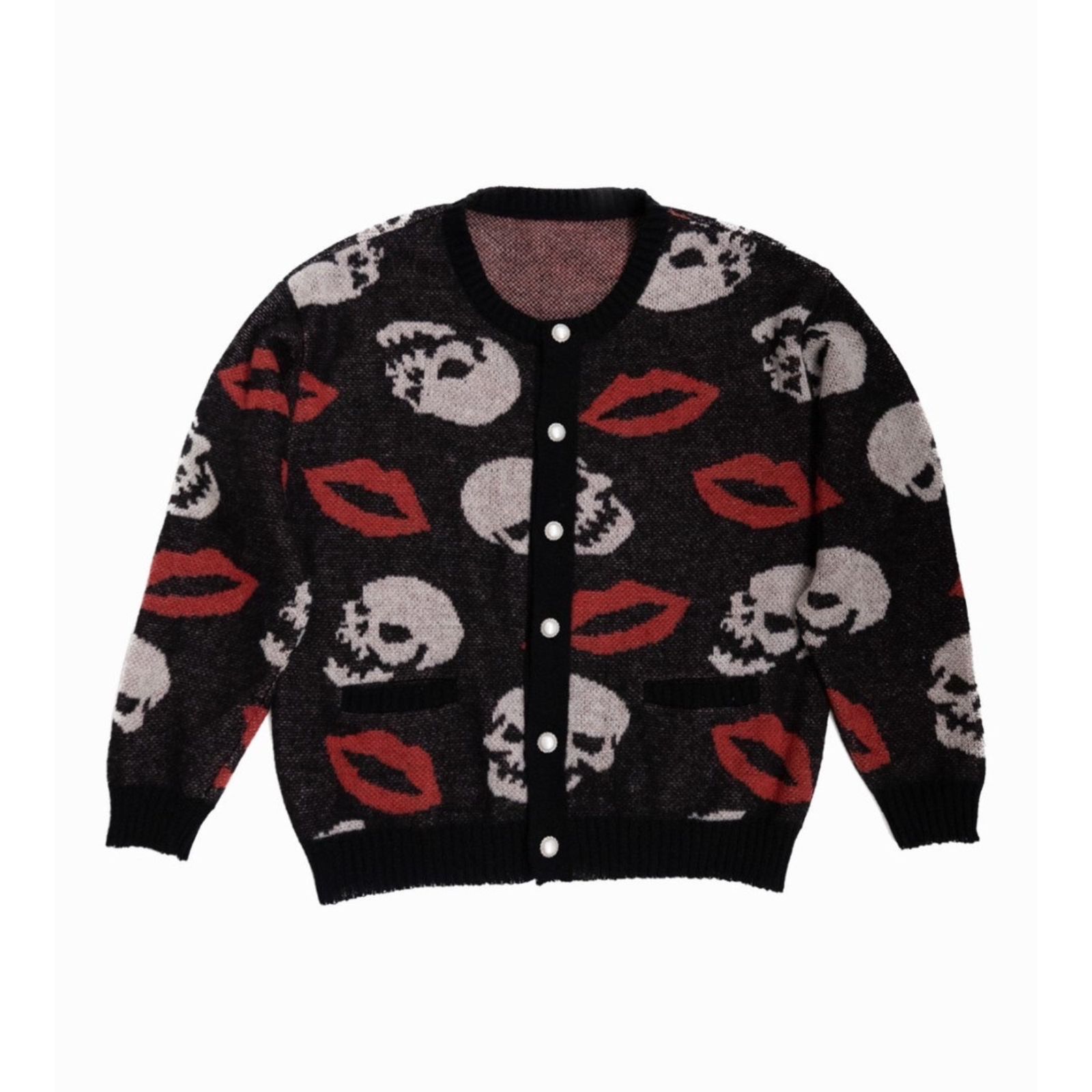 MOHAIR KNIT CREWNECK CARDIGAN 'LIPS (BK) / モヘアニット クルーネック カーディガン