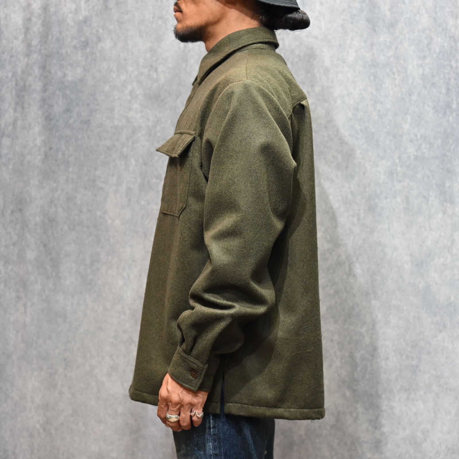 Wool Light Melton Pullover SH （KHA） / ウールメルトン プルオーバーシャツ （カーキ）｜2509-5003
