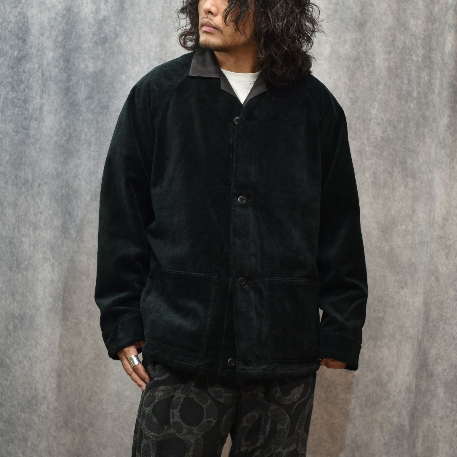 CT FLEECE BOA NO COLLAR JACKET (BLACK)｜コットンフリース ボア ノーカラージャケット｜CL-25AW017