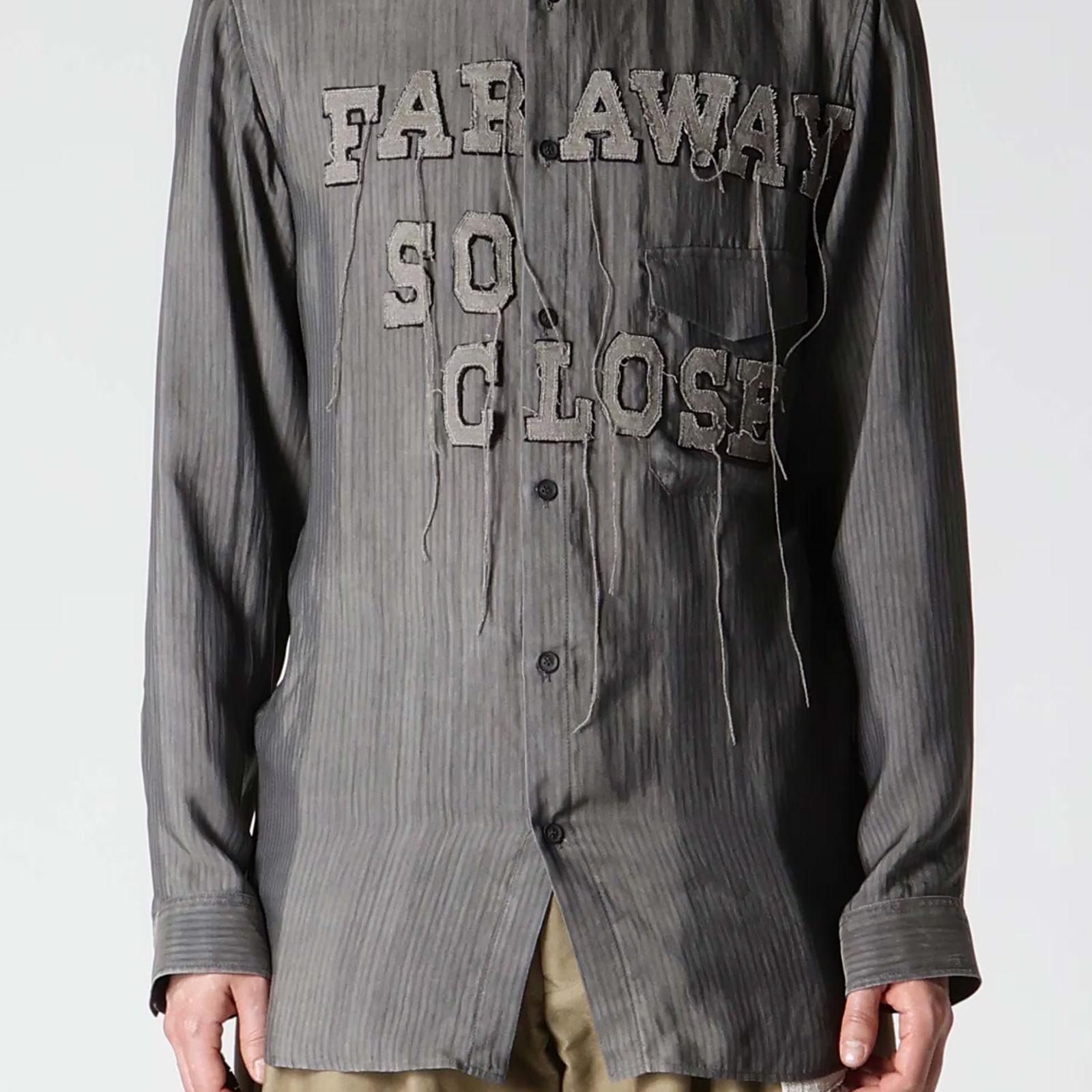 Cu STRIPE INK BLOUSE WITH PATCH （BLACK） / 縞柄生地 二重衿ブラウス （ブラック） / HO-B94-209-1-02