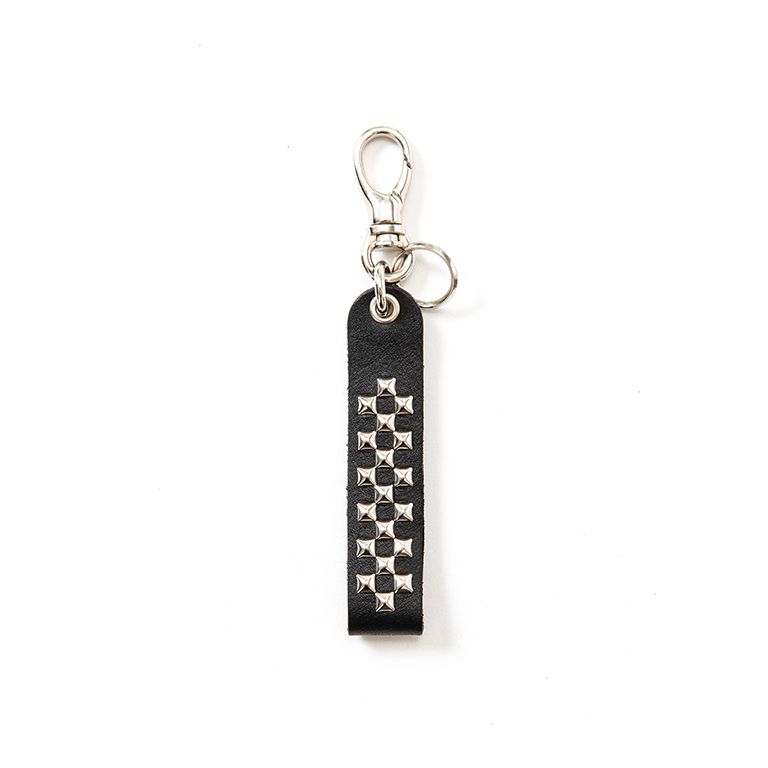 CALEE - Studs & Embossing assort leather key ring -Type D- (Black 