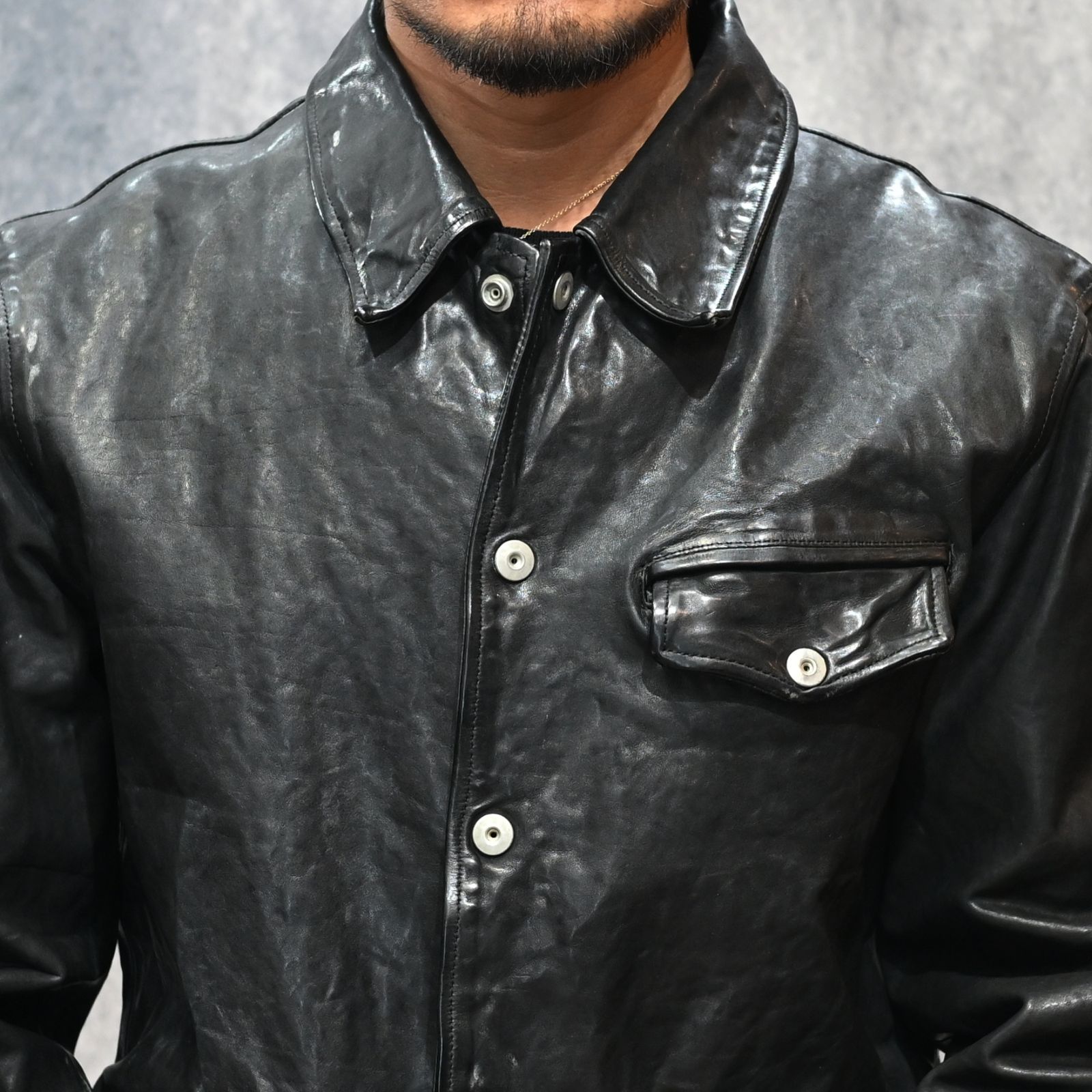 フレンチショルダー 製品染め カーコート （BLACK）｜1842-11