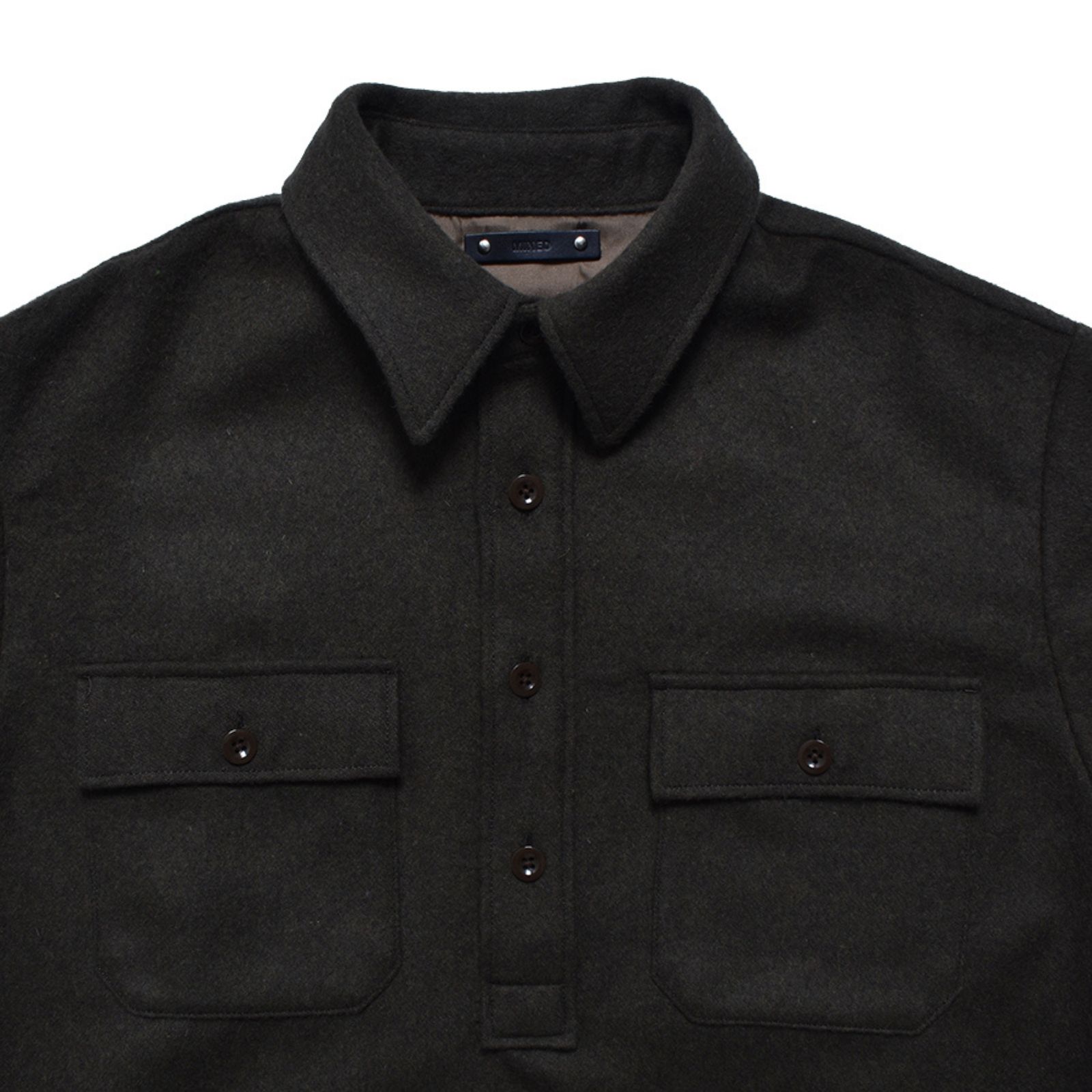 Wool Light Melton Pullover SH （KHA） / ウールメルトン プルオーバーシャツ （カーキ）｜2509-5003