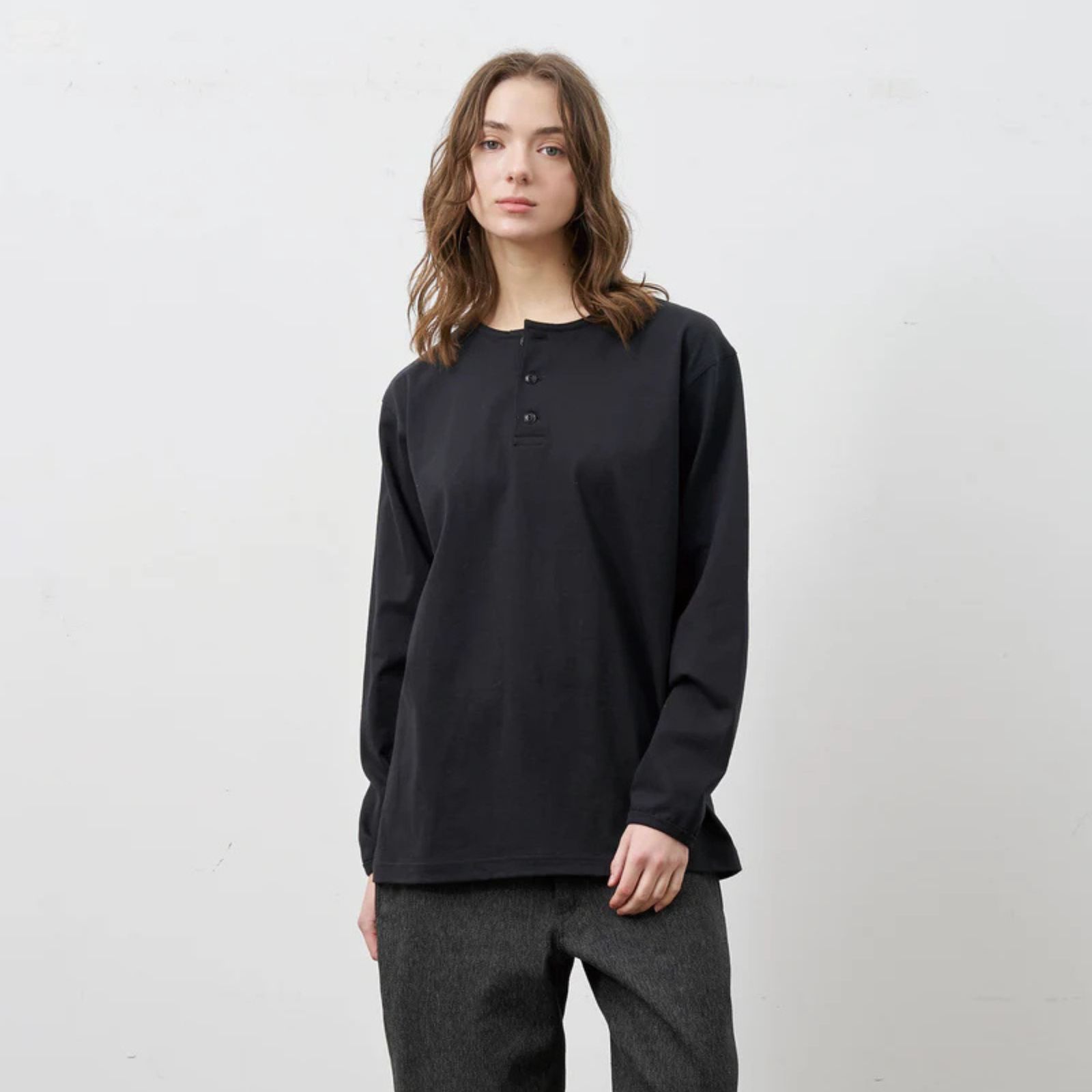 HENLEY NECK L/S TEE （BLACK）｜ ヘンリーネック ロングスリーブ （ブラック） 602-261-15