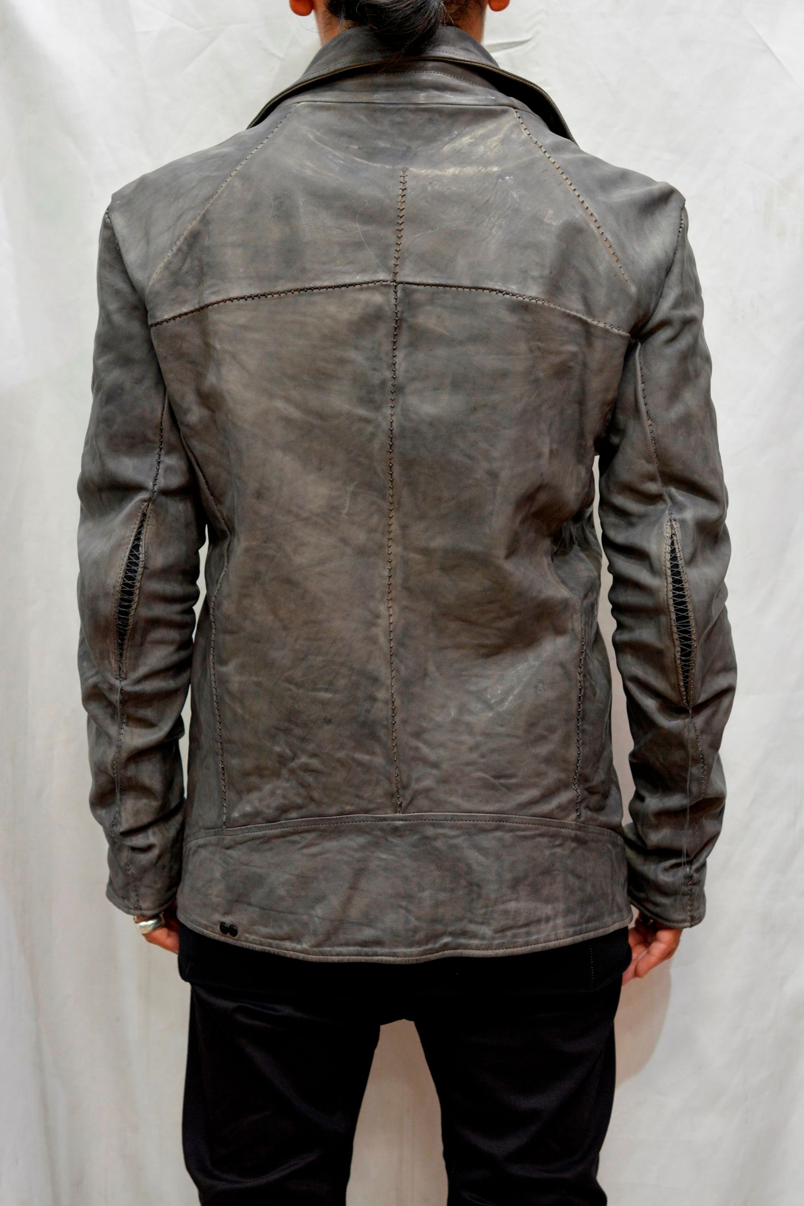 HORSE LEATHER DOUBLE BREAST MOTO DARTS SHOULDER BLOUSON LINED JB-3