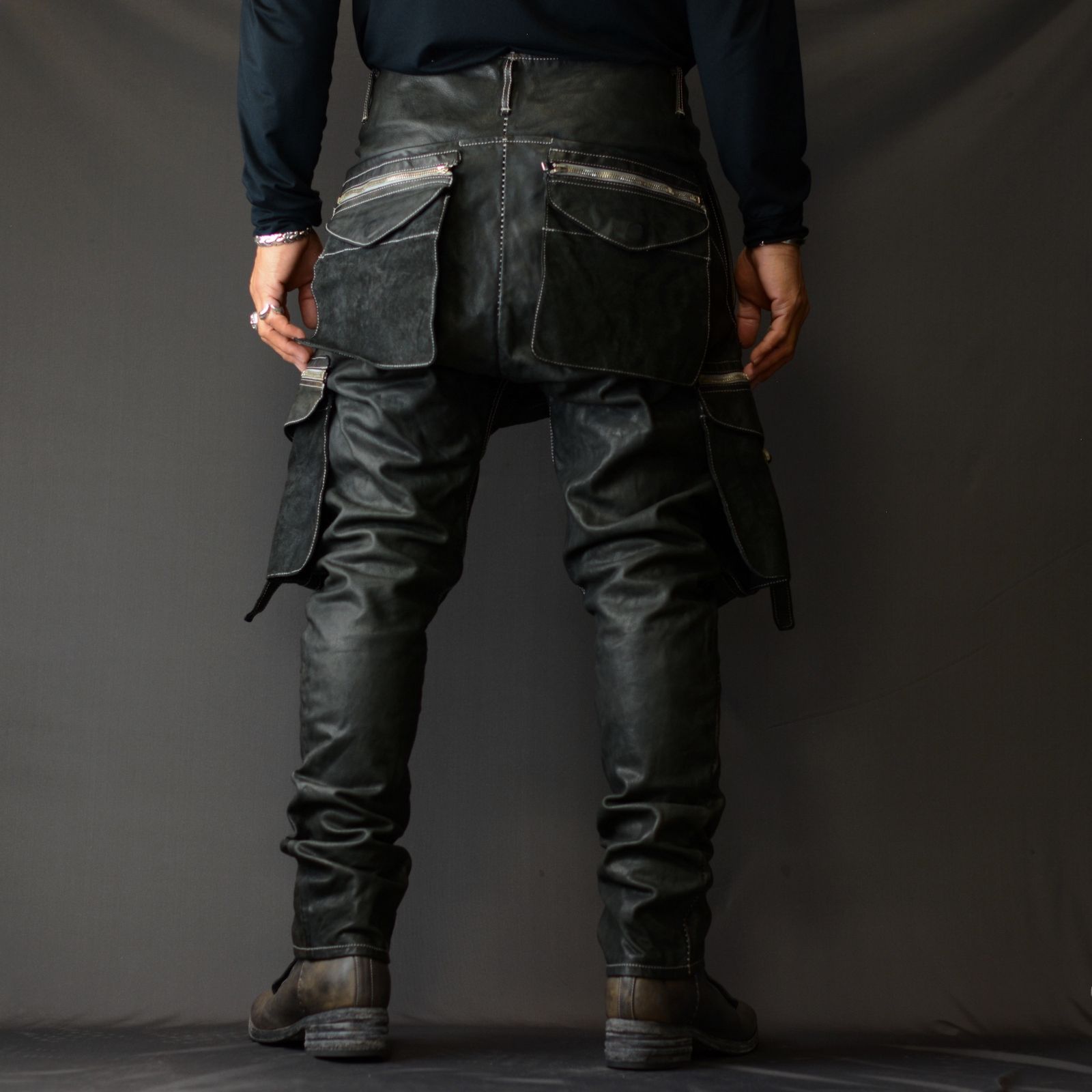 BUFFALO LEATHER PANTS ARMYHALF LINED MP-1 (81N)