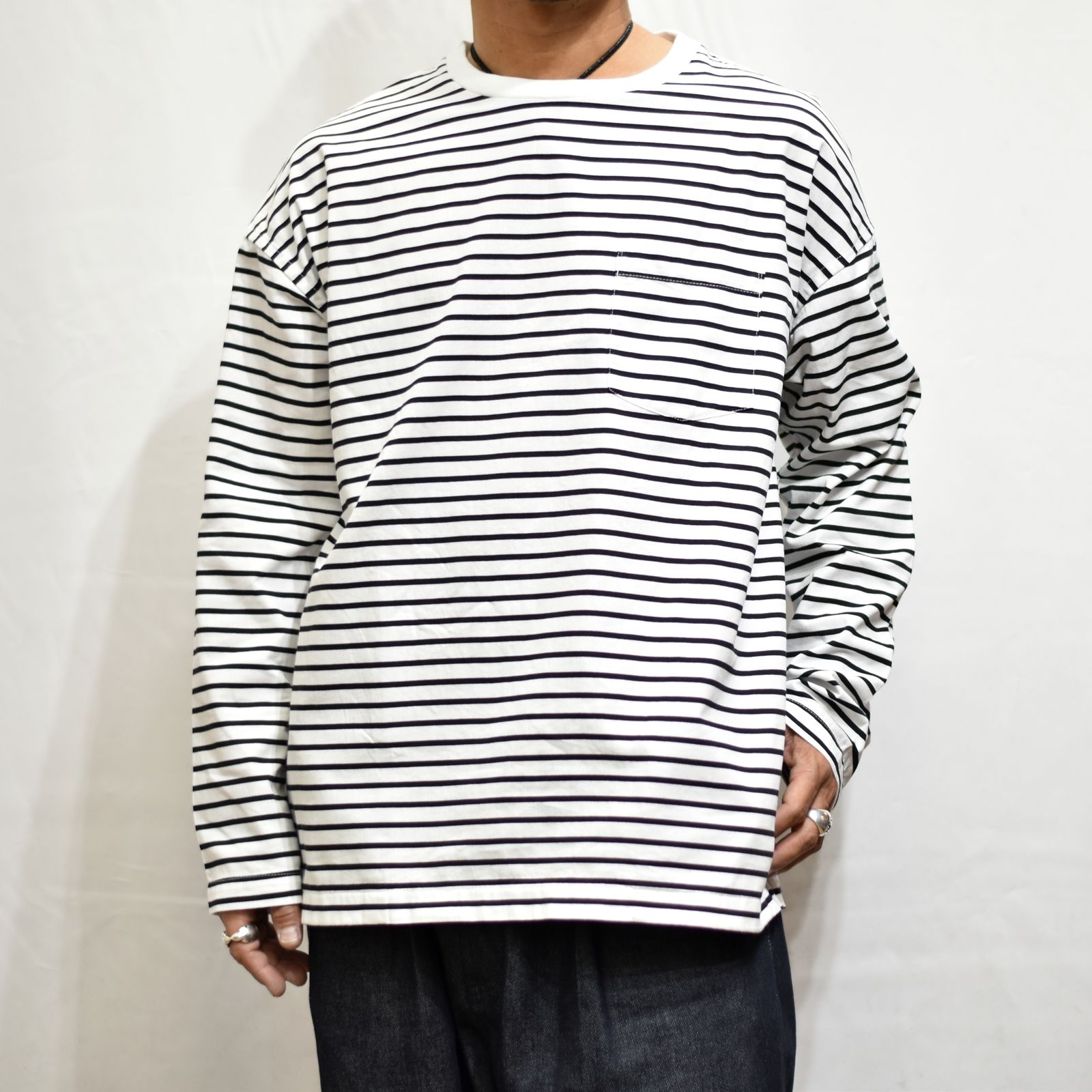 未使用品】MINEDENIM Border L/S Denim T-SH-