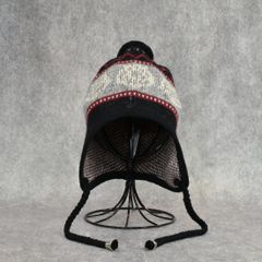 WOOL KNIT FLAP POMPOM BEANIE (BK)｜ポンポンニット帽｜PD25AAC09