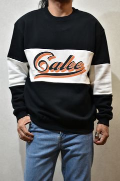 CALEE LOGO CONTRASTING FABRIC CREW NECK SWEAT (BLACK)